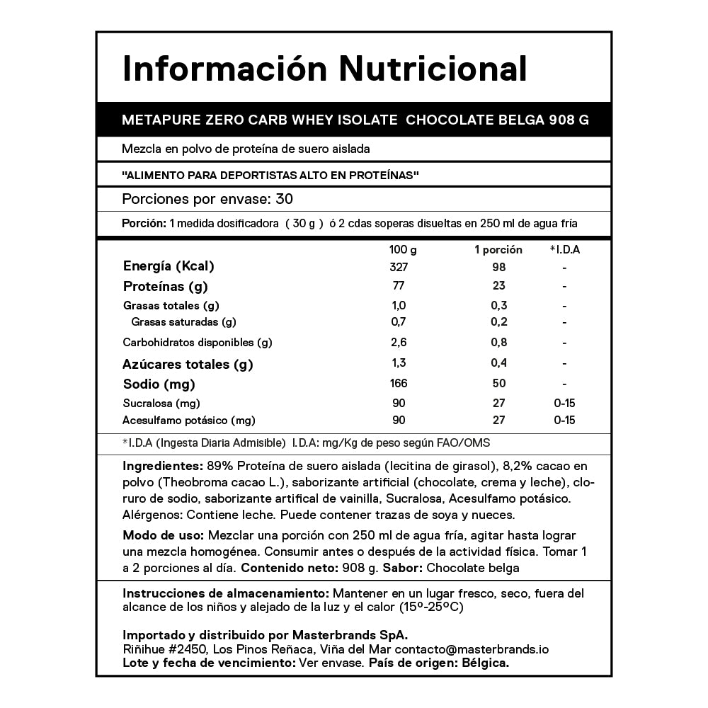 Metapure Whey Protein Isolate Zero Carb 2.0 Lbs
