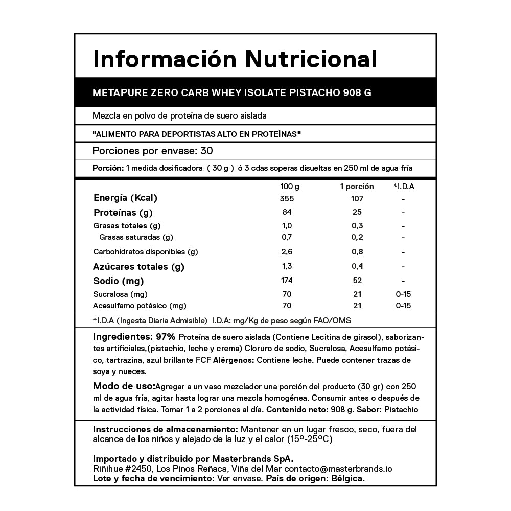 Metapure Whey Protein Isolate Zero Carb 2.0 Lbs