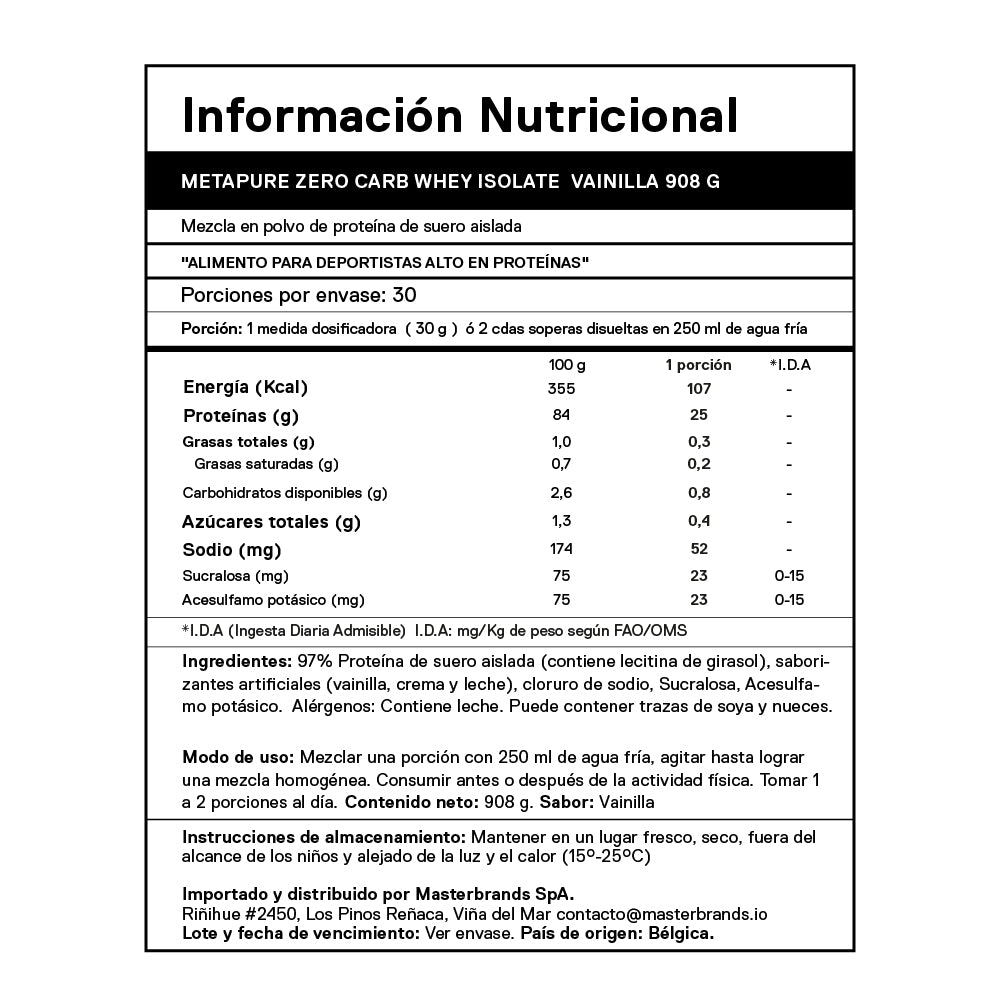 Metapure Whey Protein Isolate Zero Carb 2.0 Lbs