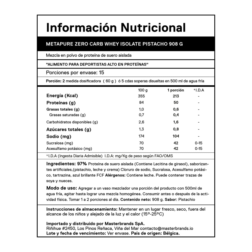 Metapure Whey Protein Isolate Zero Carb 2.0 Lbs