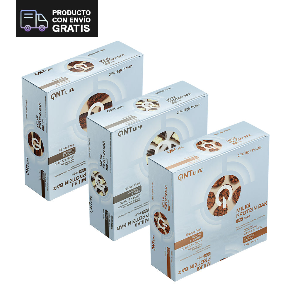 Mix Milkii Protein - 36 barras de proteína de sabor Coco, Cookies y Chocolate